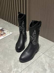 Stivali da cowboy stile occidentale ricamati per bambini, stivali unisex a metà polpaccio, stivali da equitazione vintage, polivalenti