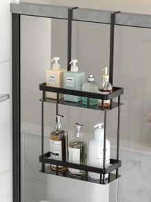 1 pezzo Mensola a 2 ripiani appesa per doccia, antiruggine, portasciampo, mensola per il bagno, cestello da doccia per camera da letto, toilette, bagno, colore nero opaco