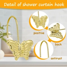 Butterfly Golden Shower Curtain Hook Decoration Bathroom 12 Packs Metal Material Hardware Rustproof - Gold - View 4