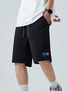 1pc Men's Athletic Shorts - Breathable, Stretchy Running & Fitness Design With Color Drawstring Waist For Summer Training And Outdoor Activities, Gym Shorts - Black - View 1