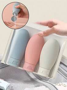 Reisset, knijpbaar ontwerp, draagbaar, lekvrij, herbruikbaar, navulbare cosmetische containers voor toiletartikelen, navulbare lotiondispensers, draagbare lotionfles, reisflessenset, lekvrije reisflessenset, navulbare lege containers voor de badkamer, reisformaat accessoires en shampoo-conditionerflessen met draagbare tas, reisbenodigdheden voor op reis, opslag voor make-uppompen, reisaccessoires, studentenhuisbenodigdheden, macaronkleurenpalet, badkamerdecoratie