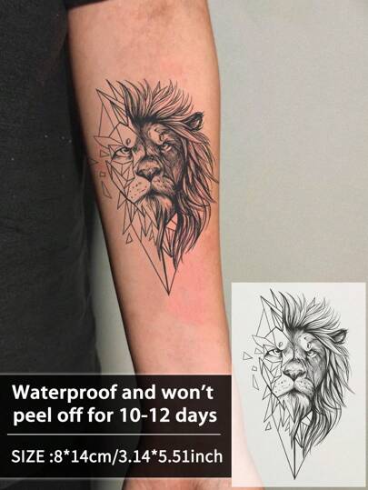 1 件狮子临时纹身防水防汗持续 1-2 周逼真草本汁防摩擦不反光仿黑色假纹身男女纹身贴纸适用于手臂、胸部、腿部、腹部、腰部现代人体艺术
