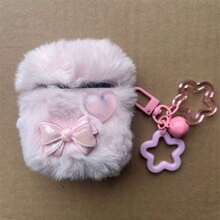 Funda fashionable en forma de corazón con lazo suave y esponjoso compatible con AirPods 1/2/AirPods Pro/AirPods 3/AirPods Pro (2da Generación), sin incluir los AirPods