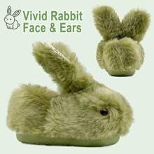 1 Pair Kids Slippers Girls Fluffy Bunny Slippers Toddler Plush Warm Winter House Shoes Boys Cute Rabbit Novelty Animal Slippers - Green - View 4