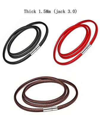 1pc Wax Cord Necklace Chain For Pendant, Crystal Jewelry, Gold Beads, Stainless Steel Fastener