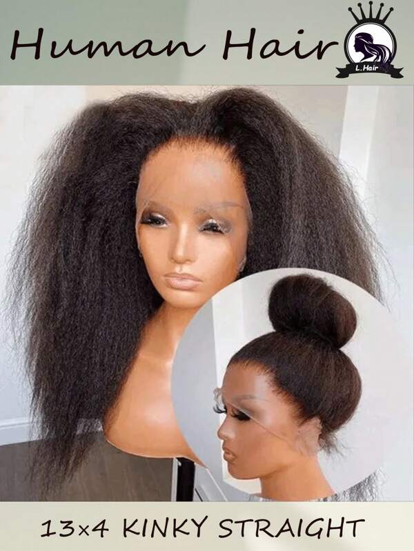 Parrucca con fascia per donne, capelli dritti e crespi, 34 pollici, scontata, parrucca frontale in pizzo trasparente 13x4, capelli umani pre-depilati, yaki dritto lungo, senza colla, senza pizzo anteriore, colore nero naturale, realizzata a macchina, con fascia per parrucca in capelli veri