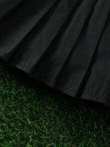 女婴夏季学院风字母印花领衬衫和百褶裙套装（2件套），户外服装 - 黑色 - 查看 8