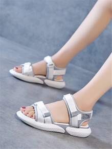 Women's Fashion Round Toe Retro Casual Comfortable Open Toe Strap Hook And Loop Flat Sandals