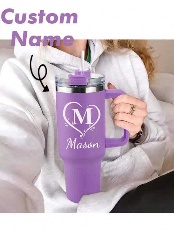1pc 40oz Custom Multiple Photos And Text Stainless Steel Tumbler, Designed In A Romantic Style, Featuring A 304 Inner Container, Is Perfect For Personalizing With Multiple Photos And Heartfelt Text. The Romantic Design Makes It Ideal For Capturing Memories And Meaningful Messages, Perfect For Occasions Like Anniversaries Mom, Family, Friends, Son, Daughter, School Students, Workers, Kids, Office, Tea Room, School, Home,Delicate Romance