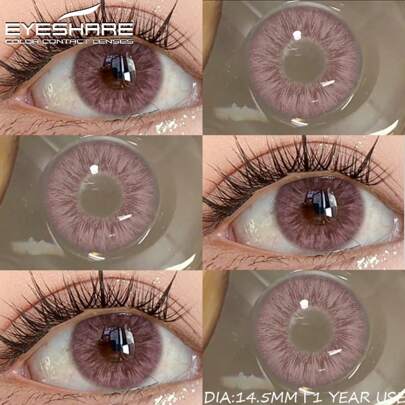  1副 Eyeshare 彩色隐形眼镜，适合眼睛，年抛型，自然棕色、灰色、粉色、紫色等多种颜色可选，柔软舒适，适合万圣节、角色扮演等场合。