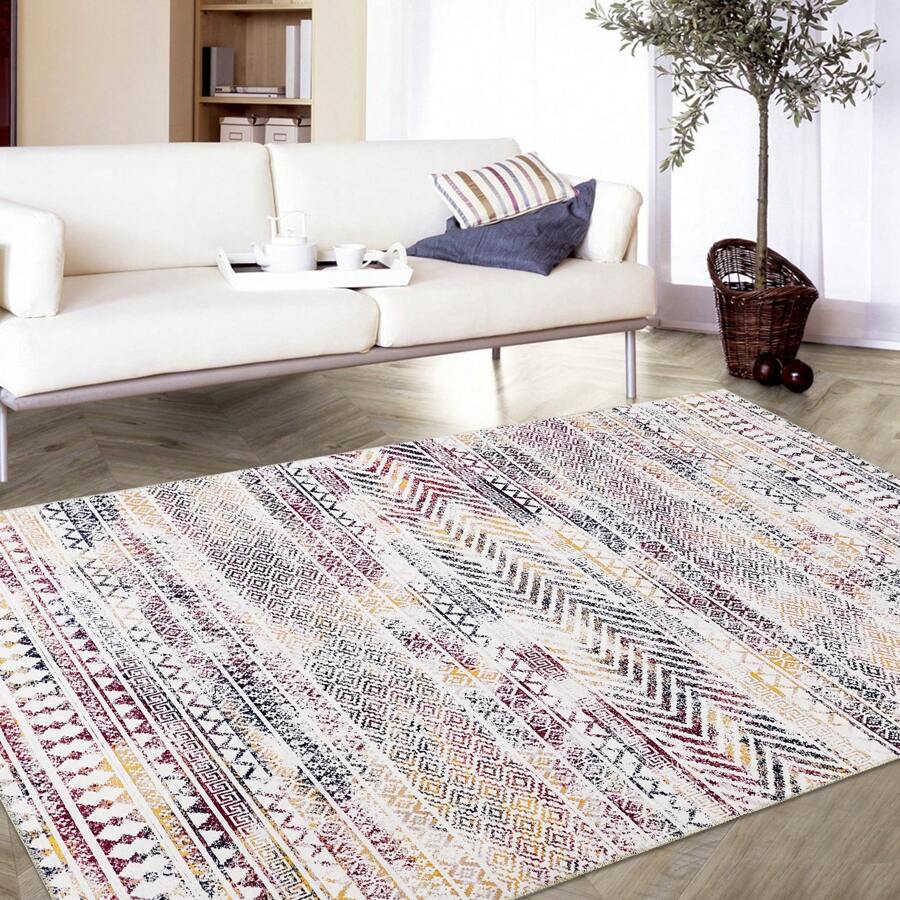 Modern Area Rug, Stain & Water Resistant Non-Shedding Boho Floral Area Rug For Home Office Bedroom Living Room Kitchen, Washable Carpet - Multicolor - View 1