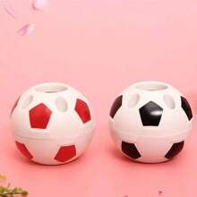 Soporte para bolígrafos de estudiante, creativo, redondo, en forma de balón de fútbol, caja de almacenamiento multifuncional de plástico, forma de balón de fútbol, decoración de escritorio - Rojo - Ver 2