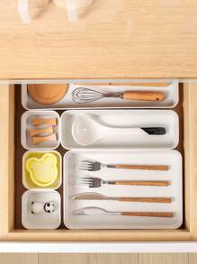 1/5 piezas Organizador de cajón de cocina, Organizador divisor de gabinete, Juego de almacenamiento combinable libremente, Organizador divisor de cajón y caja de almacenamiento, Caja de almacenamiento multifuncional, Estante de exhibición de cubiertos, Accesorios para cocina, dormitorio, baño, oficina. - Blanco - Ver 7