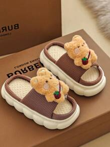 Kids Linen Slippers, Indoor/Outdoor Breathable Lightweight Slides For Boys & Girls, Spring/Summer