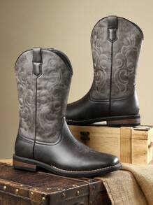 Men's High-Top Boots, New Arrival Cowboy Boots Embroidered Western Style Riding Boots - Khaki - View 5