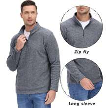 FASBUCO Men's Lightweight Fleece Shirts 1/4 Zip Long Sleeve Pullover Spring/Autumn Stand Collar Shirts