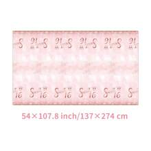 Mantel de mesa para decoración del 16o cumpleaños, tema de rosas rosadas y oro feliz 16o cumpleaños, cubierta de mesa descartable de plástico rectangular para fiesta de dieciséis años