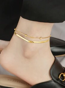 1-2 件简约欧美风格 G23 不锈钢圆蛇链脚链，适合男女情侣日常节日聚会佩戴