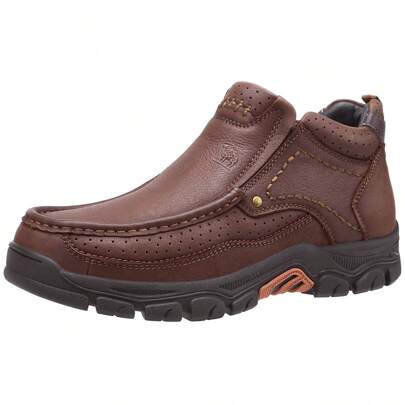 Men Slip On Loafer Mid-Top Leather Casual Walking Shoes Comfortable For Work Office Dress Outdoor