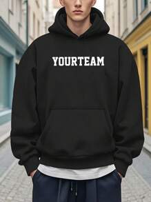 Customized Fashionable Men's Grey Pullover Hoodie, Can Add Text, Numbers, Lover's Photo, Ideal For Valentine's Day Gift, Anniversary Gift - Black - View 3