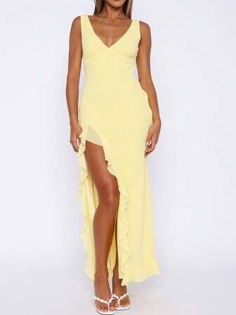 欧美风格女式夏季新款荷叶边派对迷你连衣裙百搭晚礼服、鸡尾酒会