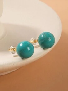 1 Pair 925 Sterling Silver Turquoise Bead Dangle Earrings For Women