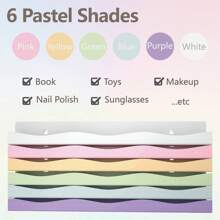Nail Polish Wall Rack,15 Inch 6 Pastel Colors Acrylic Nail Polish Floating Shelves For 66-90 Bottles Multi-Purpose,Ideal Gift For Girls Teens,Great Display For Salons Retailers,For Holiday Beach, Bathroom Collection, Bedroom Collection, Large Capacity