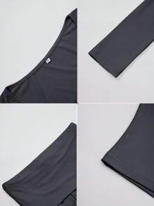 2セット レディース Y2K カジュアル デイリー 無地 ミニマリスト 長袖 Vネック トップス スキニーパンツ セット、秋春 - ダークグレー - チェックする 10