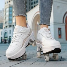 Outdoor Sports 4-Wheel Transformable Roller Shoes, Dual-Use Inline Skates, Double-Row Roller Shoes For Men And Women, Roller Skating Shoes With Button And Wheels - Khaki - View 8