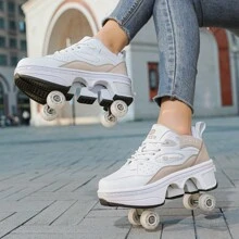 Outdoor Sports 4-Wheel Transformable Roller Shoes, Dual-Use Inline Skates, Double-Row Roller Shoes For Men And Women, Roller Skating Shoes With Button And Wheels - Khaki - View 4