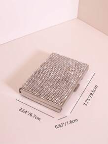 1 件纯色亮 A 钻双面水晶不锈钢银行/校园身份证存储钱包盒带按扣闭合奢华时尚适合女孩日常使用情人节卡夹卡夹钱包名片夹信用卡夹卡片夹女士女士迷你钱包卡片钱包 - 銀色 - 查看 4