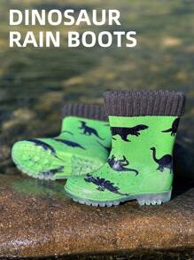 Girls Toddler Detachable Fleece Lined Rain Boots, Waterproof, Lightweight, Warm, Perfect For Cold Or Snowy Weather. Suitable For All-Season Outdoor Activities. - Green - View 3