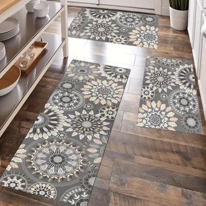 1pc Mandala Pattern Printed Silicone Kitchen Mat - Can Be Used As Bathroom Mat, Doormat, Dish Drying Mat - Absorbent, Anti-Slip, Anti-Fouling, Suitable For Farmhouse, Entrance, Indoor, Room Decor, Kitchen, Dining Room, Small Office/Home Office, Sink, Laundry Room