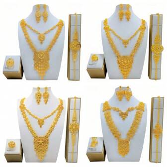 1 Set Luxury Women Jewelry Suite, Includes Earrings, Necklace, Ring - 4pcs Set, Suitable For Bride Wedding, Banquet, Party Occasion