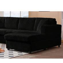 1PC 123" Large Corduroy Sofa With Deep Seats, U-Shaped 4 Seater Sofa With Toffee Recliner & 2 Pillows, Modern Modular Sectional Sofa For Living Room, Apartment, Office, In 3 Packages, Large Size 123.20''W* 62.59''D* 35.43''H, Living Room Furniture, Combination Sofa, Home Decor - 黑色 - 查看 4