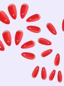 24 件长杏仁红色按压式指甲套装，附带 1 件果冻凝胶和 1 件锉刀，增添浪漫气息 - 紅色 - 查看 6