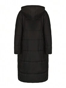 女士双面连帽中长款加厚保暖外套 黑色 冬装外套 M0023