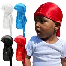 Awegeo 2pcs/Set Kids Durag, Smooth Breathable Pirate Hat, Suitable For Boys & Girls, Outdoor Sports Casual Comfortable Headwrap - 2PCS - View 1