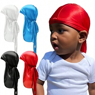 Awegeo 2pcs/Set Kids Durag, Smooth Breathable Pirate Hat, Suitable For Boys & Girls, Outdoor Sports Casual Comfortable Headwrap