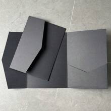 25pcs Tri-Fold Pocket Wedding Invitation Cards With Envelopes, Simple Invitation Cards For Engagement, Quinceanera, Christening, DIY Invitations, 5*7 Inch Invitations, Pocket Invitations, Customized Invitations, Christmas Cards - Black - View 10