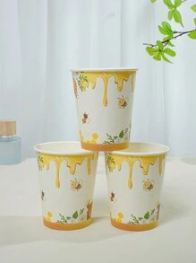 10/25, 9-Ounce Paper Cup, Cartoon Bee Theme/Fresh Lemon Theme, Disposable Bathroom Cup, Mouthwash Cup, Paper Sample Cup, Disposable Drinking Cup, Party, Home And Office Paper Cup, Reception Guests, Friends, Disposable Espresso Cup, Water, Juice, Candy And Snack Cup, New Mother Bath, New Year's Gift, Suitable For Various Festivals - Multicolor - View 2