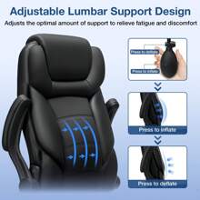 Hoffree Big And Tall Office Chair, 500LBS Executive Desk Chair With Adjustable Lumbar Support Ergonomic Computer Leather Chair With Padded Flip Up Arms And Spring Cushion For Home Office - Black - View 2