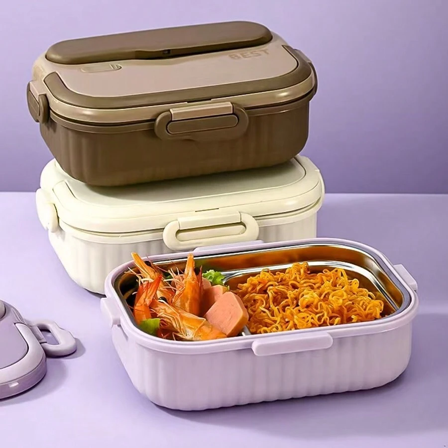 304 Stainless Steel 2-Compartment Insulated Lunch Box Set, Student Bento Box, Worker/Office Adult Meal Container