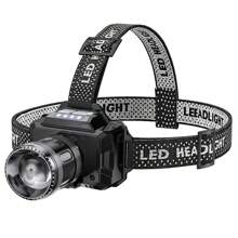 1pc Rechargeable Portable Adjustable Focus LED Headlamp, Outdoor Strong Light Headlight Suitable For Fishing - 黑色 - 查看 1