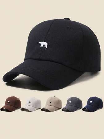 1pc Vintage Polar Bear Embroidered Graphic Baseball Cap, Unisex Casual Sports Hat