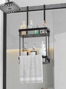 1 pezzo Mensola a 2 ripiani appesa per doccia, antiruggine, portasciampo, mensola per il bagno, cestello da doccia per camera da letto, toilette, bagno, colore nero opaco