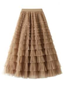 Women Skirts - 駝色 - 查看 3
