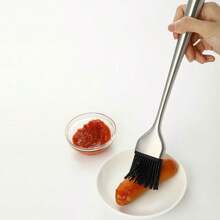 Pinceau à frottis en silicone, pinceau à sauce à l'huile de barbecue, pinceau de cuisine en silicone, pinceau à huile de barbecue, pinceau à pâtisserie à manche en acier inoxydable en silicone, 1 pièce