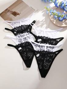 Set de 8 tangas con encaje de unicolor, sexy y transpirable, para uso diario de mujeres, primavera/verano