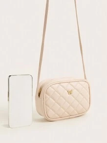 1 buah Tas Selempang Persegi Motif Kotak-kotak Putih PU untuk Anak Perempuan, Modis untuk Penggunaan Sehari-hari - Dusty Pink - View 9